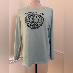 Talbots Soft 100% Cotton Embroidered French Riviera Lightweight Sweatshirt